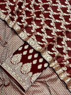 Maroon Banarasi Cotton Three Piece Unstitched Suit Set - Luxurion World