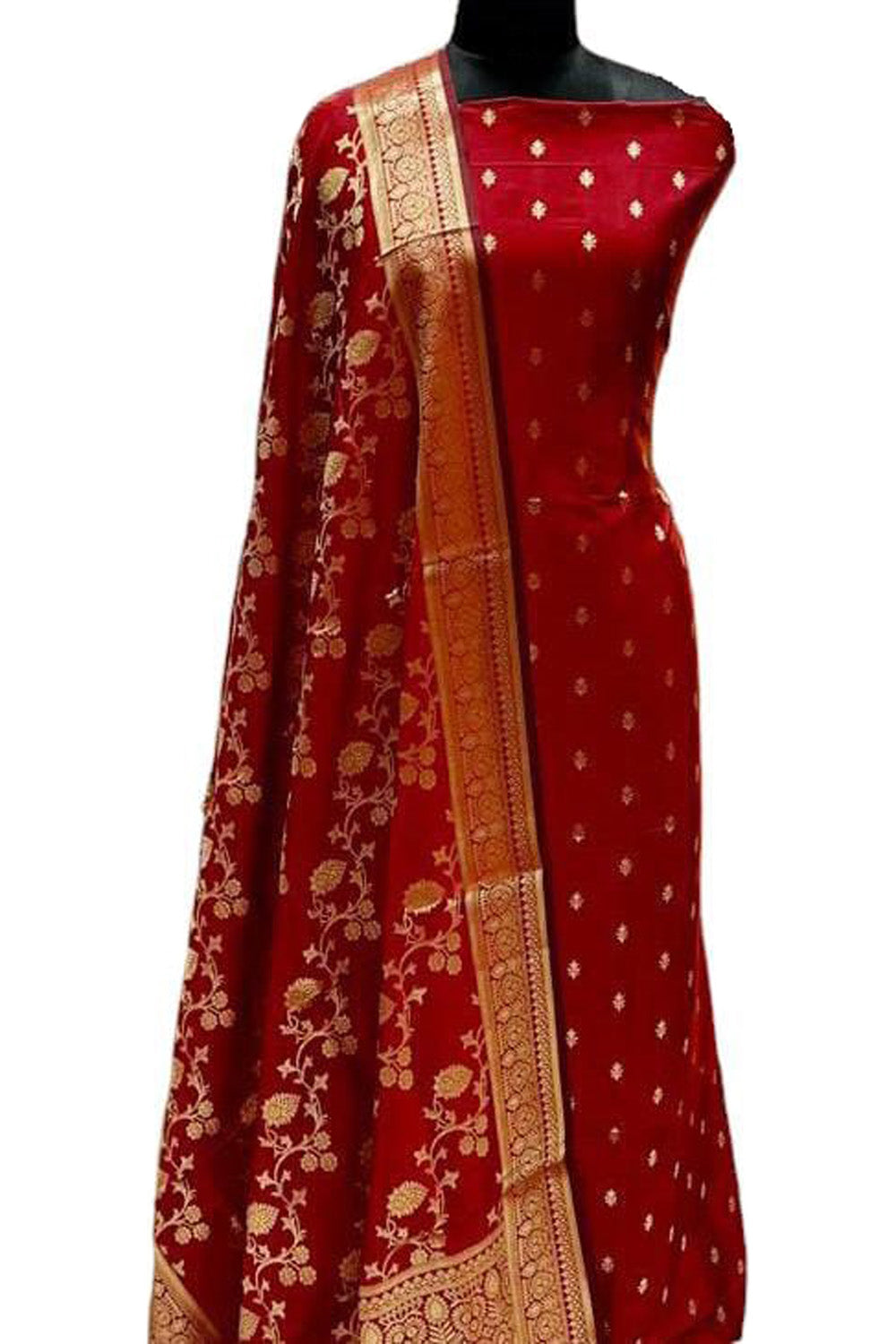 Elegant Red Banarasi Silk Suit Set - Luxurion World