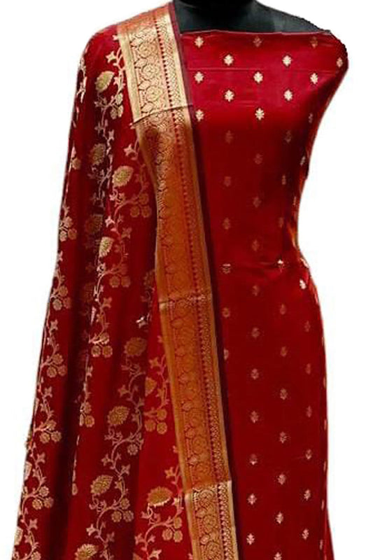 Elegant Red Banarasi Silk Suit Set - Luxurion World