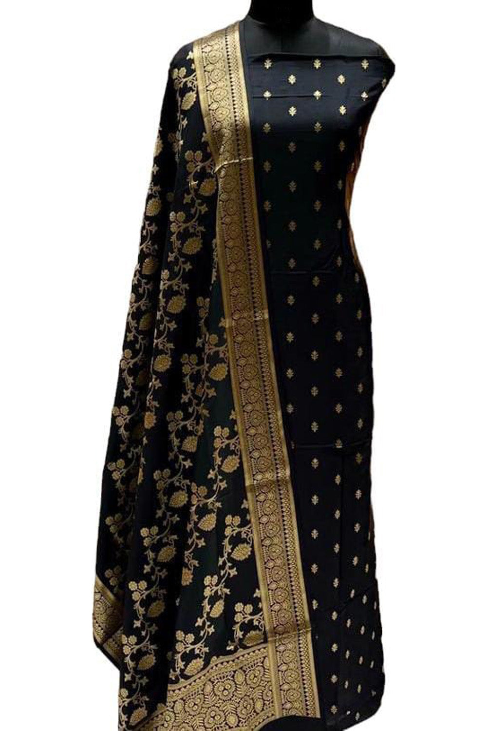 Elegant Black Banarasi Silk Suit Set - Luxurion World