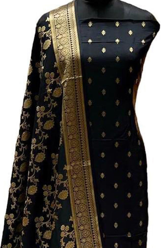 Elegant Black Banarasi Silk Suit Set - Luxurion World