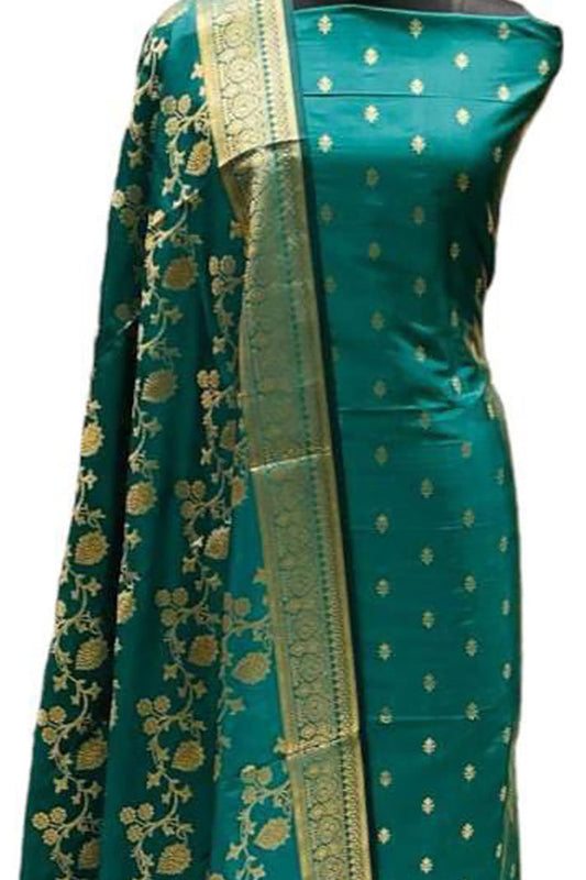 Stunning Green Banarasi Silk Suit Set - Luxurion World