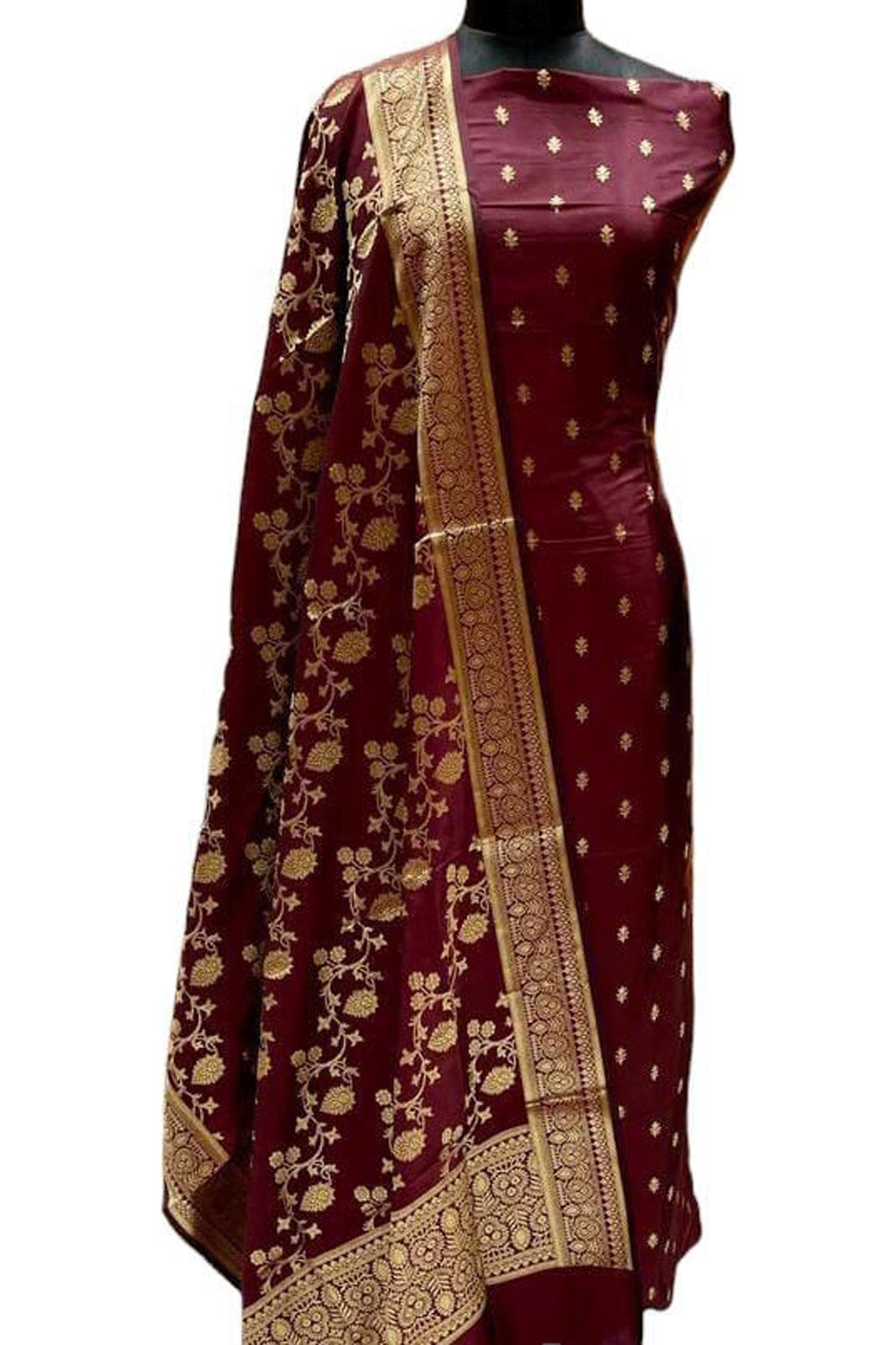 Elegant Maroon Banarasi Silk Suit Set - Luxurion World