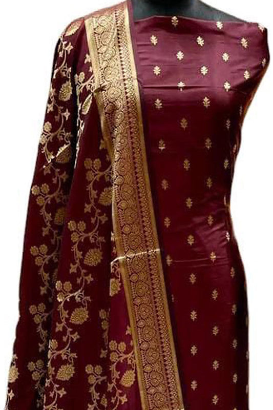 Elegant Maroon Banarasi Silk Suit Set - Luxurion World