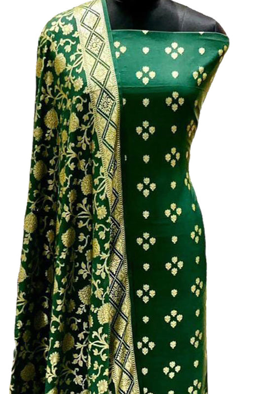 Exquisite Green Banarasi Silk Suit Set - Unstitched