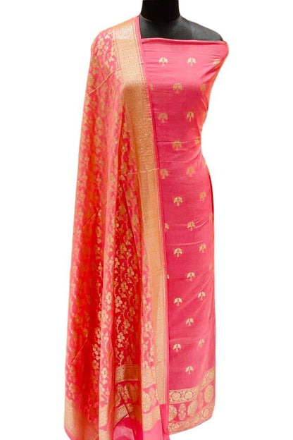 Elegant Pink Banarasi Silk Suit Set - Luxurion World