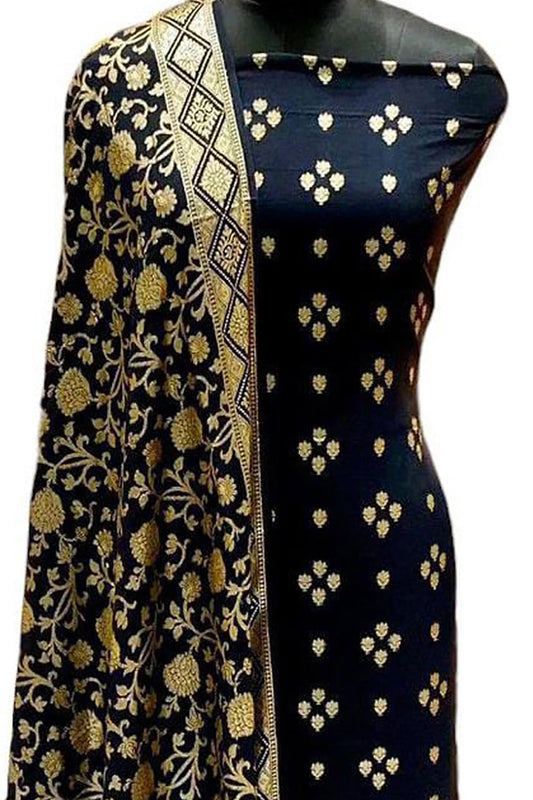 Elegant Black Banarasi Chiniya Silk Suit Set