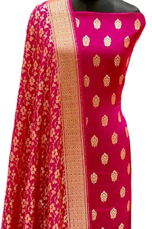 Exquisite Pink Banarasi Silk Suit Set - Unstitched