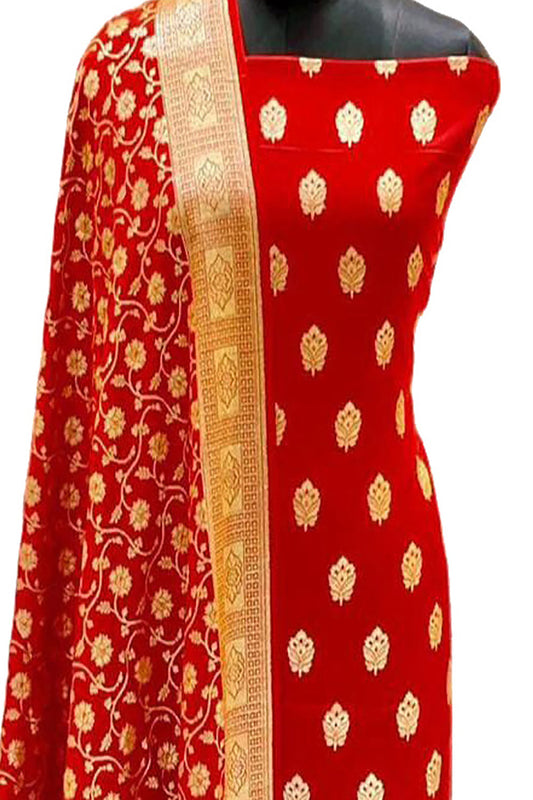 Stunning Red Banarasi Silk Suit Set - Luxurion World