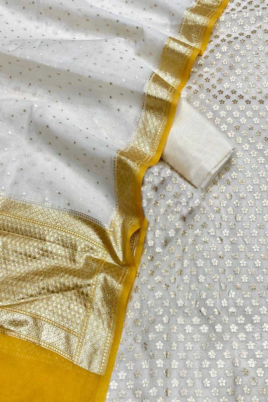 Elegant Off White Banarasi Chanderi Silk Suit Set