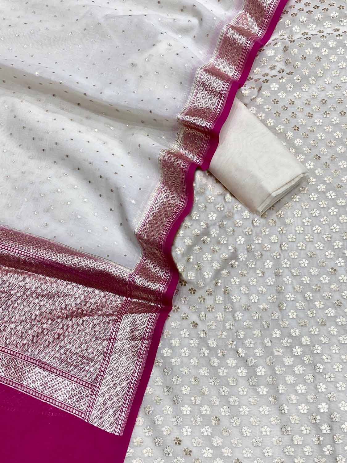 Elegant Off White Banarasi Chanderi Silk Suit Set - Luxurion World