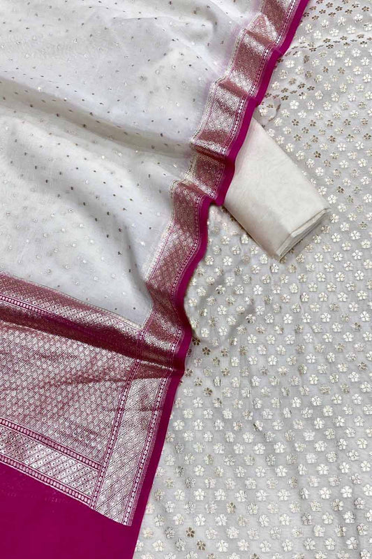 Elegant Off White Banarasi Chanderi Silk Suit Set