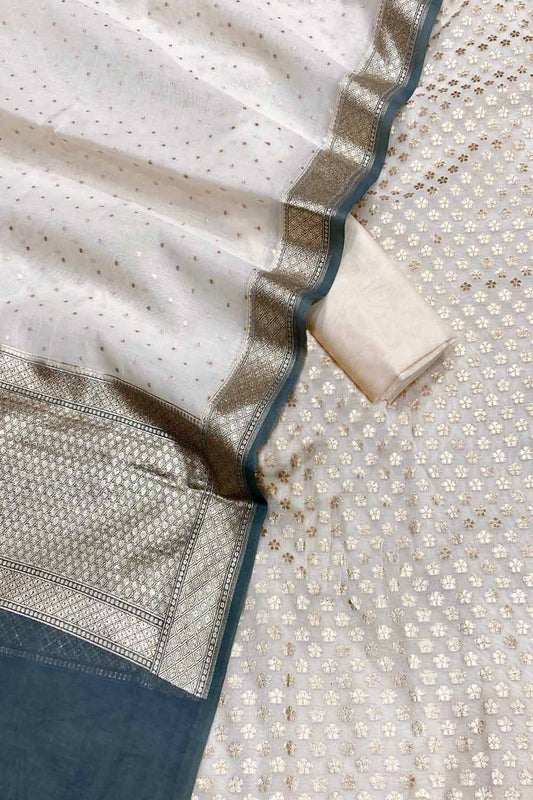 Elegant Off White Banarasi Chanderi Silk Suit Set - Luxurion World