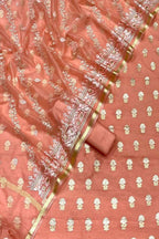 Orange Banarasi Cotton Silk Suit with Embroidered Dupatta - Luxurion World