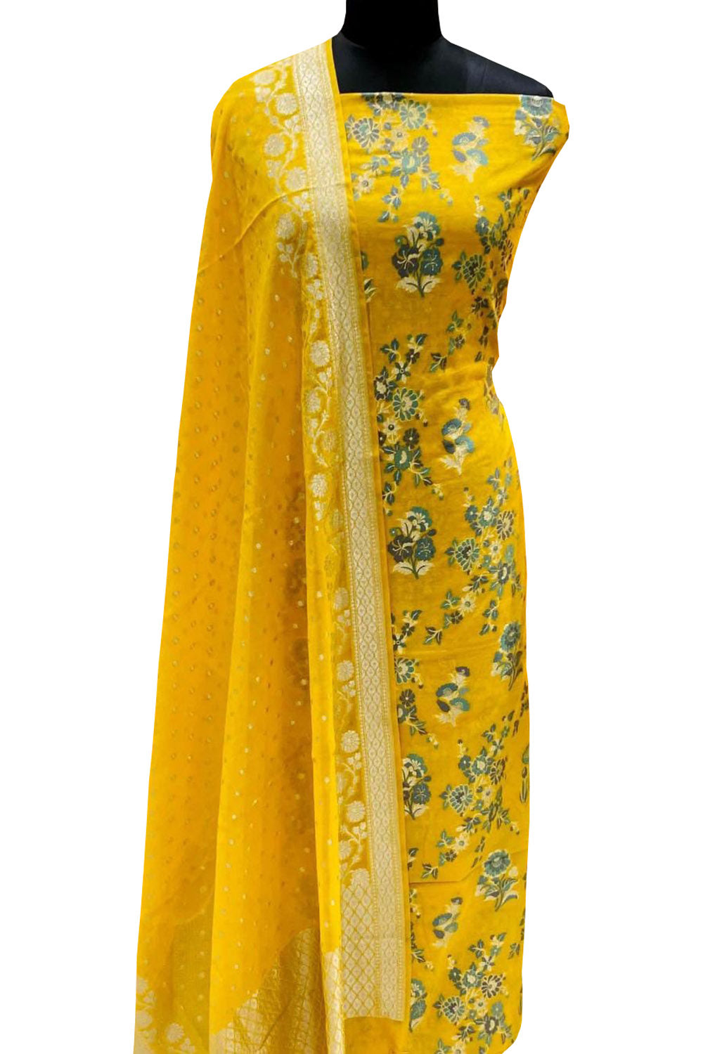 Yellow Banarasi Cotton Silk Suit Set - Elegant and Stylish - Luxurion World
