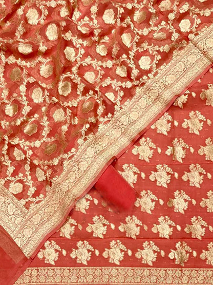 Orange Banarasi Georgette Suit Set - Luxurion World