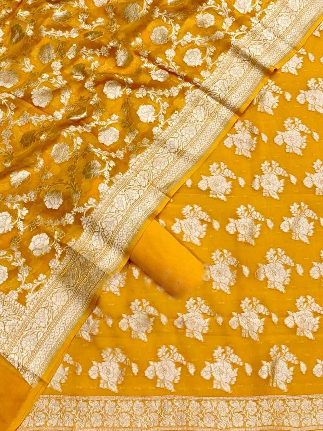 Yellow Banarasi Georgette Suit Set - Handloom Pure Elegance - Luxurion World