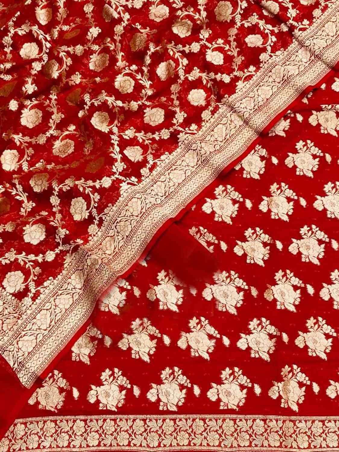 Red Banarasi Georgette Suit Set - Handloom Pure Elegance - Luxurion World
