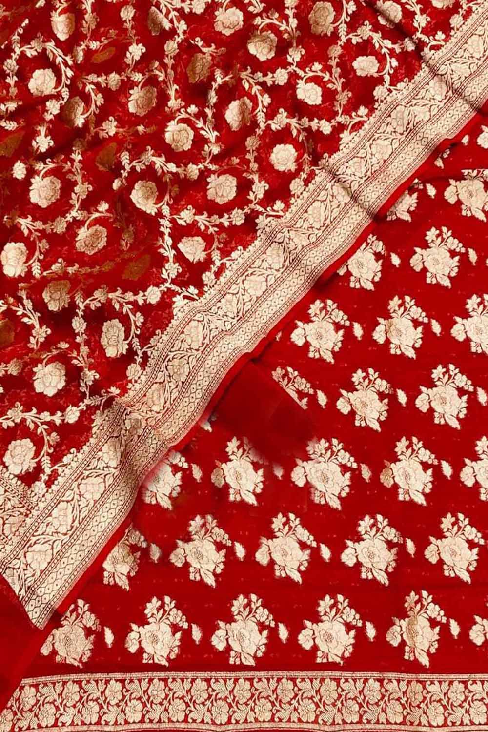 Red Banarasi Georgette Suit Set - Handloom Pure Elegance - Luxurion World