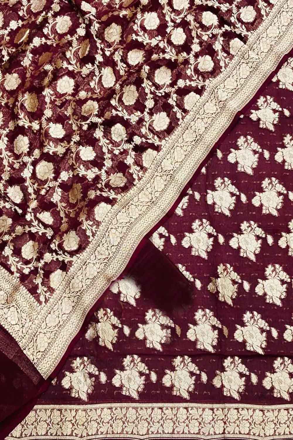 Elegant Maroon Banarasi Handloom Georgette Suit Set - Luxurion World