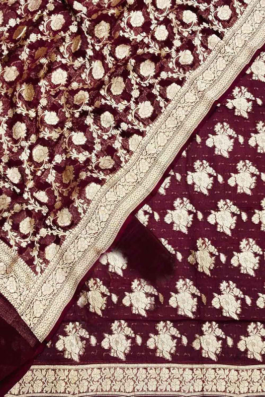 Elegant Maroon Banarasi Handloom Georgette Suit Set - Luxurion World