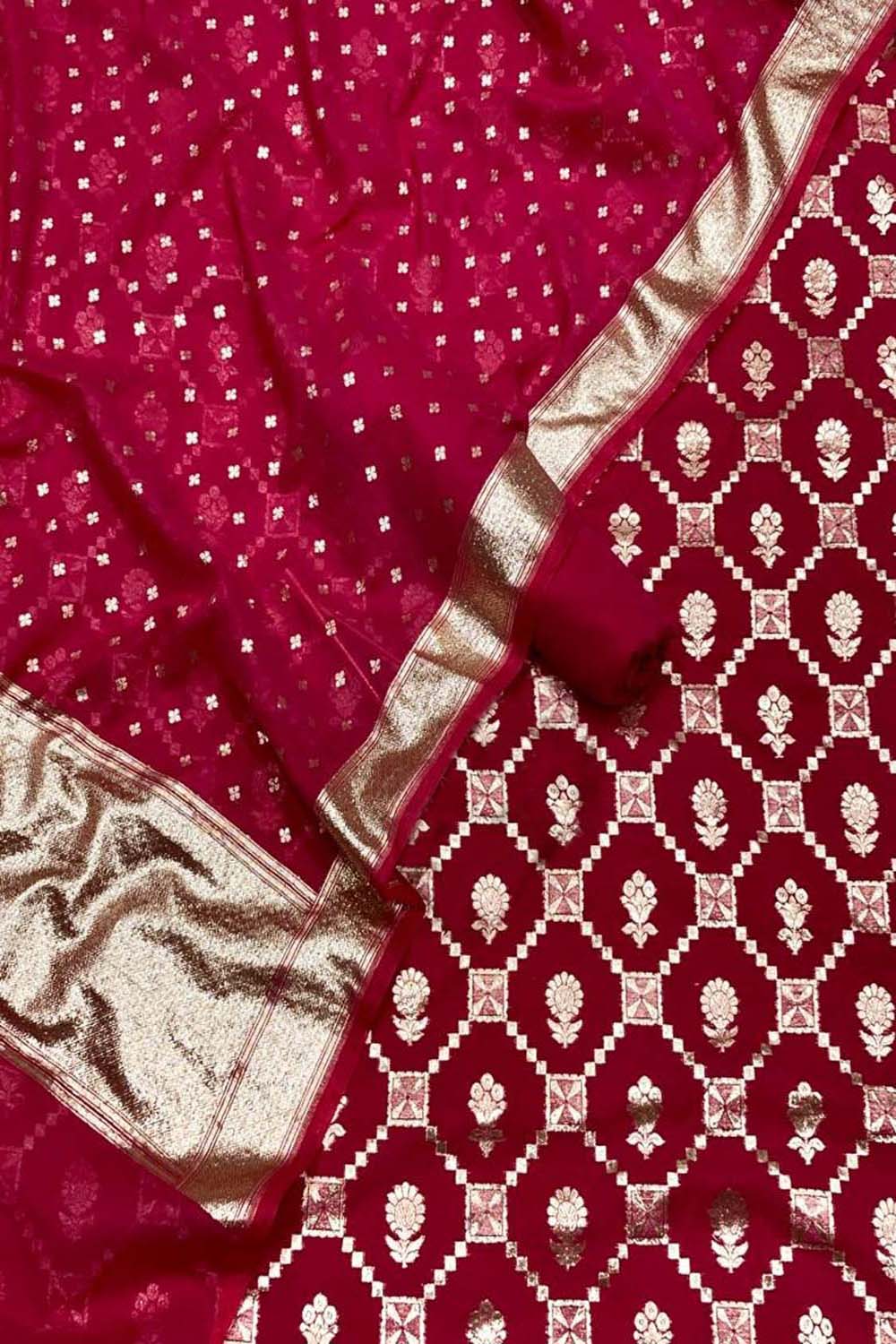 Stunning Pink Banarasi Chanderi Silk Three Piece Unstitched Suit Set - Luxurion World