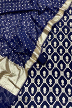 Elegant Blue Banarasi Chanderi Silk Three Piece Unstitched Suit Set - Luxurion World