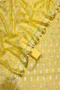 Yellow Banarasi Cotton Silk Three Piece Unstitched Suit Set With Embroidered Dupatta - Luxurion World
