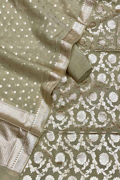 Pastel Banarasi Cotton Silk Three Piece Unstitched Suit Set - Luxurion World