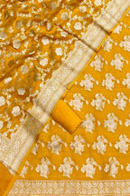 Yellow Banarasi Pure Georgette Unstitched Suit Set - Luxurion World