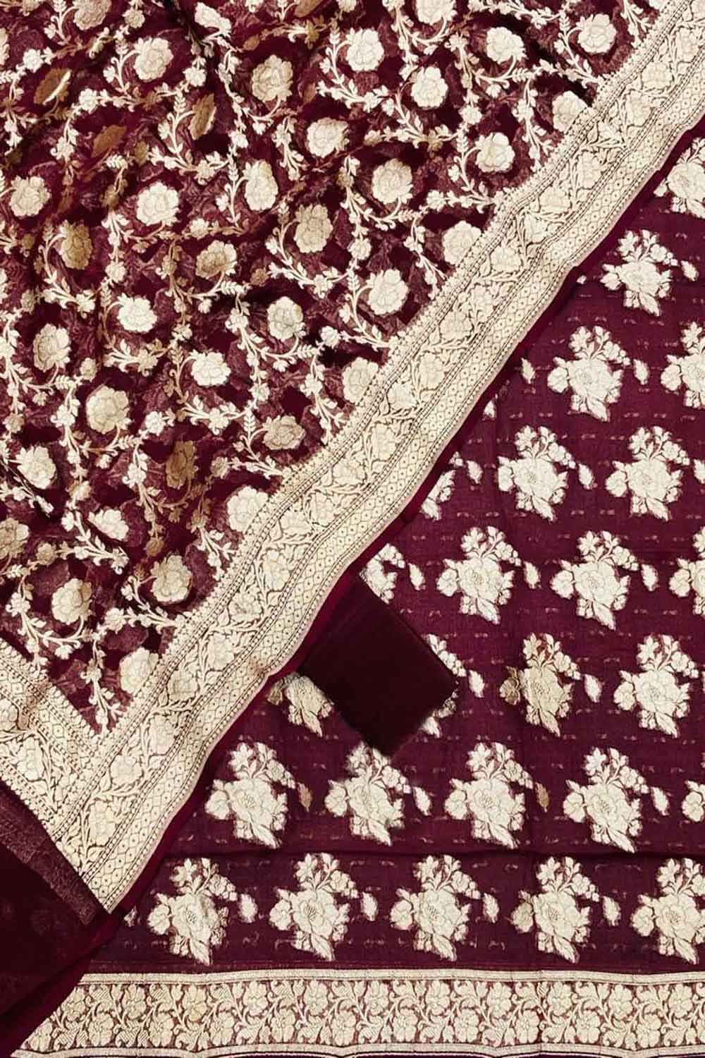 Maroon Banarasi Georgette Suit Set - Luxurion World