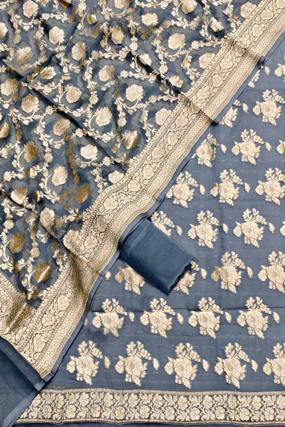 Elegant Grey Banarasi Georgette Suit Set - Luxurion World