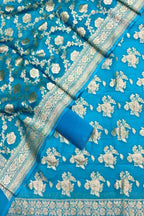 Blue Banarasi Pure Georgette Unstitched Suit Set - Luxurion World