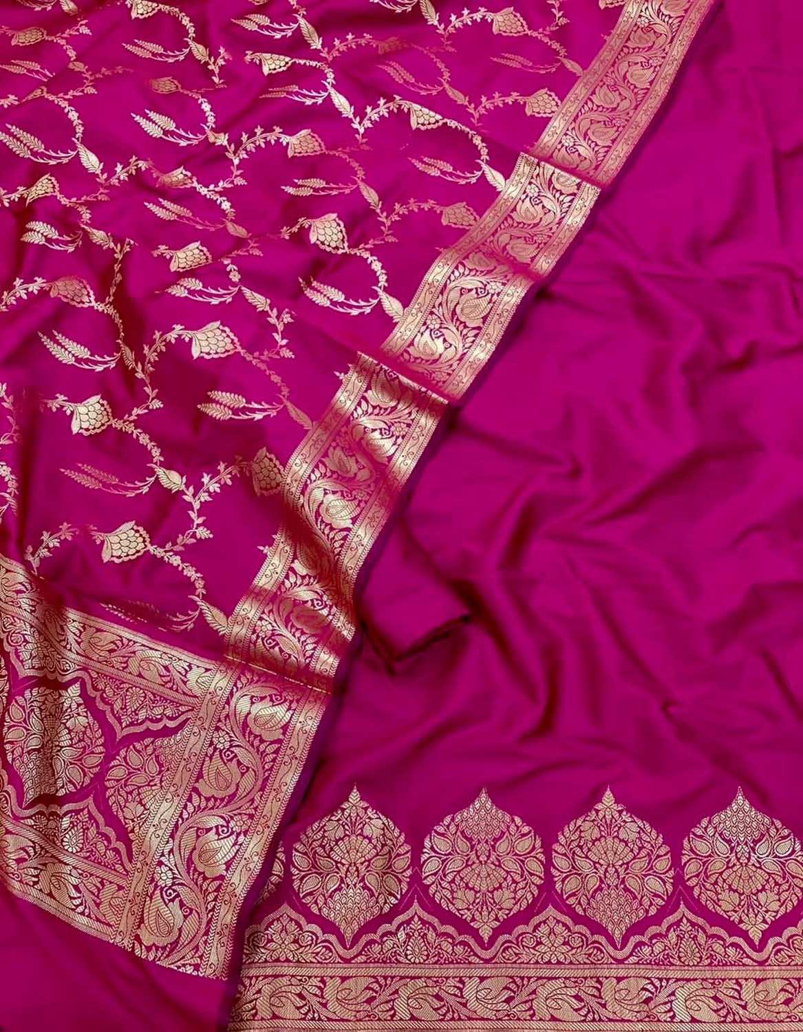 Pink Banarasi Silk Three Piece Unstitched Suit Set - Luxurion World