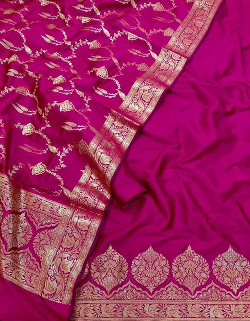 Pink Banarasi Silk Three Piece Unstitched Suit Set - Luxurion World