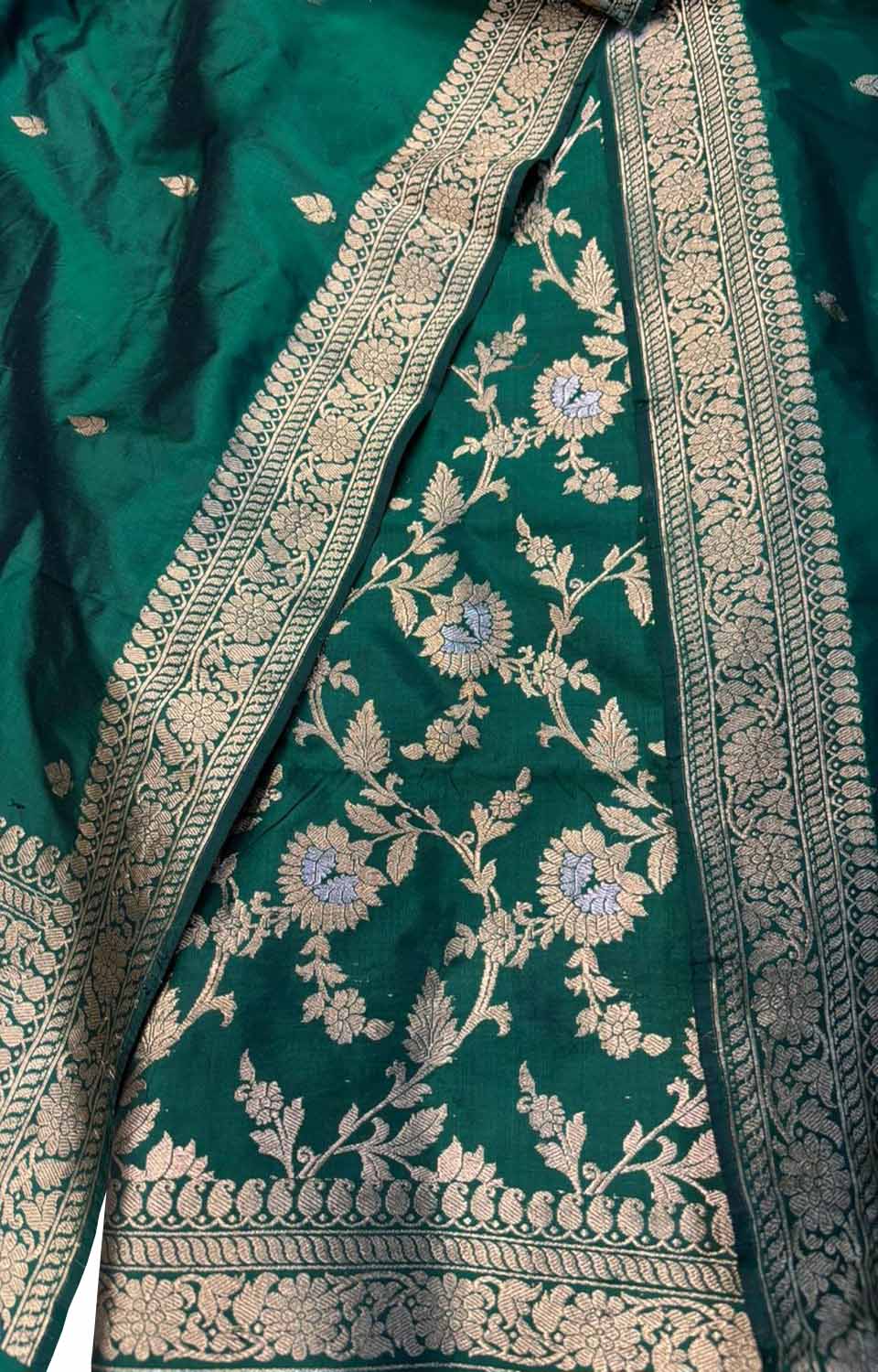 Green Pure Katan Silk Banarasi Handloom Suit Set - Luxurion World