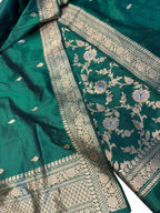 Green Pure Katan Silk Banarasi Handloom Suit Set - Luxurion World