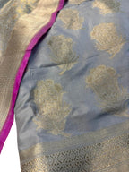 Blue Pure Katan Silk Banarasi Handloom Suit Set - Luxurion World