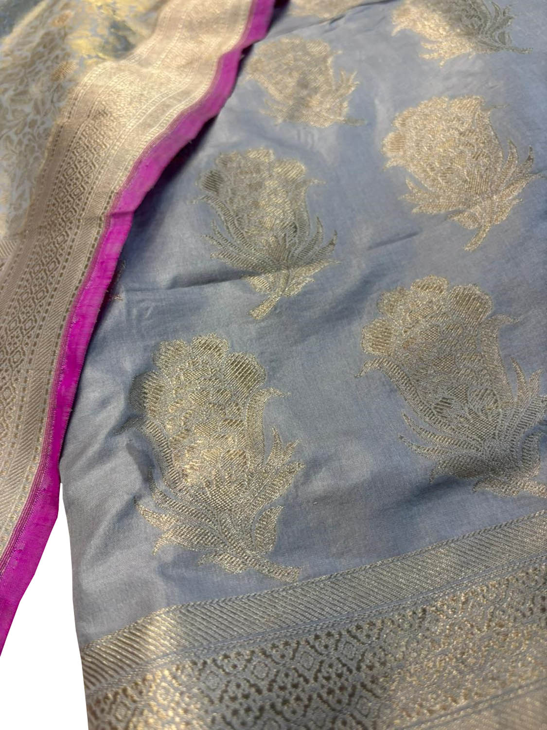 Blue Pure Katan Silk Banarasi Handloom Suit Set - Luxurion World