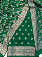 Green Pure Katan Silk Banarasi Handloom Suit Set - Luxurion World