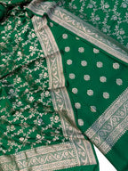 Green Pure Katan Silk Banarasi Handloom Suit Set - Luxurion World