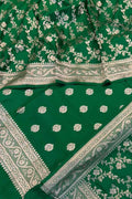 Green Pure Katan Silk Banarasi Handloom Suit Set - Luxurion World