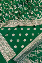 Green Pure Katan Silk Banarasi Handloom Suit Set - Luxurion World