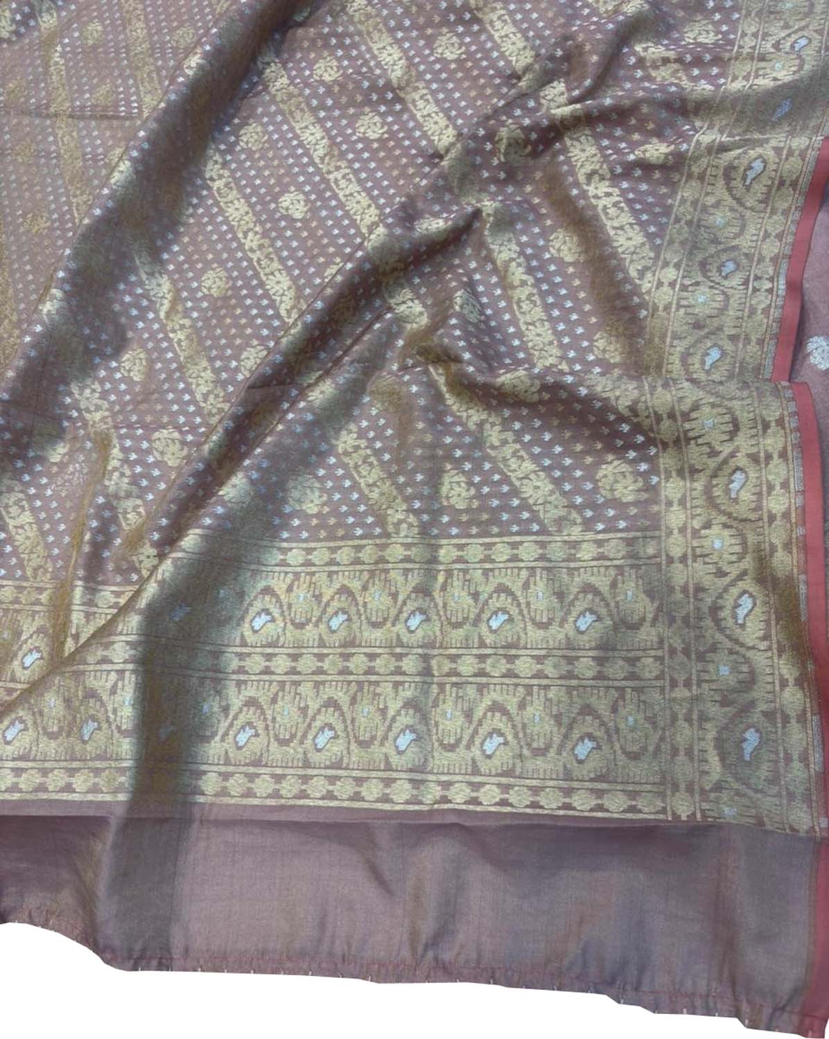 Pink Pure Tissue Silk Banarasi Jamdani Handloom Suit Set - Luxurion World