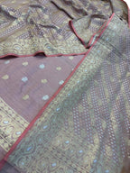 Pink Pure Tissue Silk Banarasi Jamdani Handloom Suit Set - Luxurion World