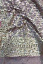 Pink Pure Tissue Silk Banarasi Jamdani Handloom Suit Set - Luxurion World