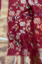 Red Pure Katan Silk Banarasi Handloom Unstitched Three Piece Suit Set - Luxurion World