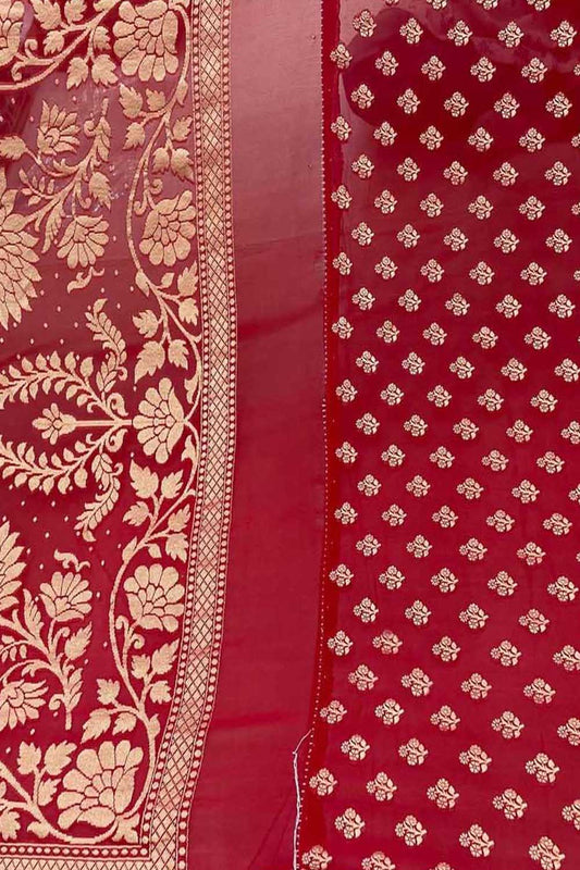 Red Banarasi Georgette Suit Set - Elegant and Timeless