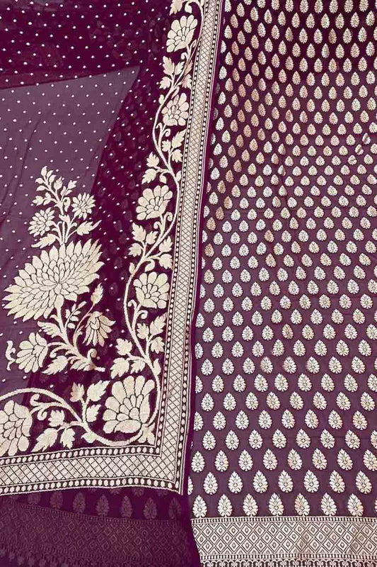 Elegant Purple Banarasi Georgette Suit Set