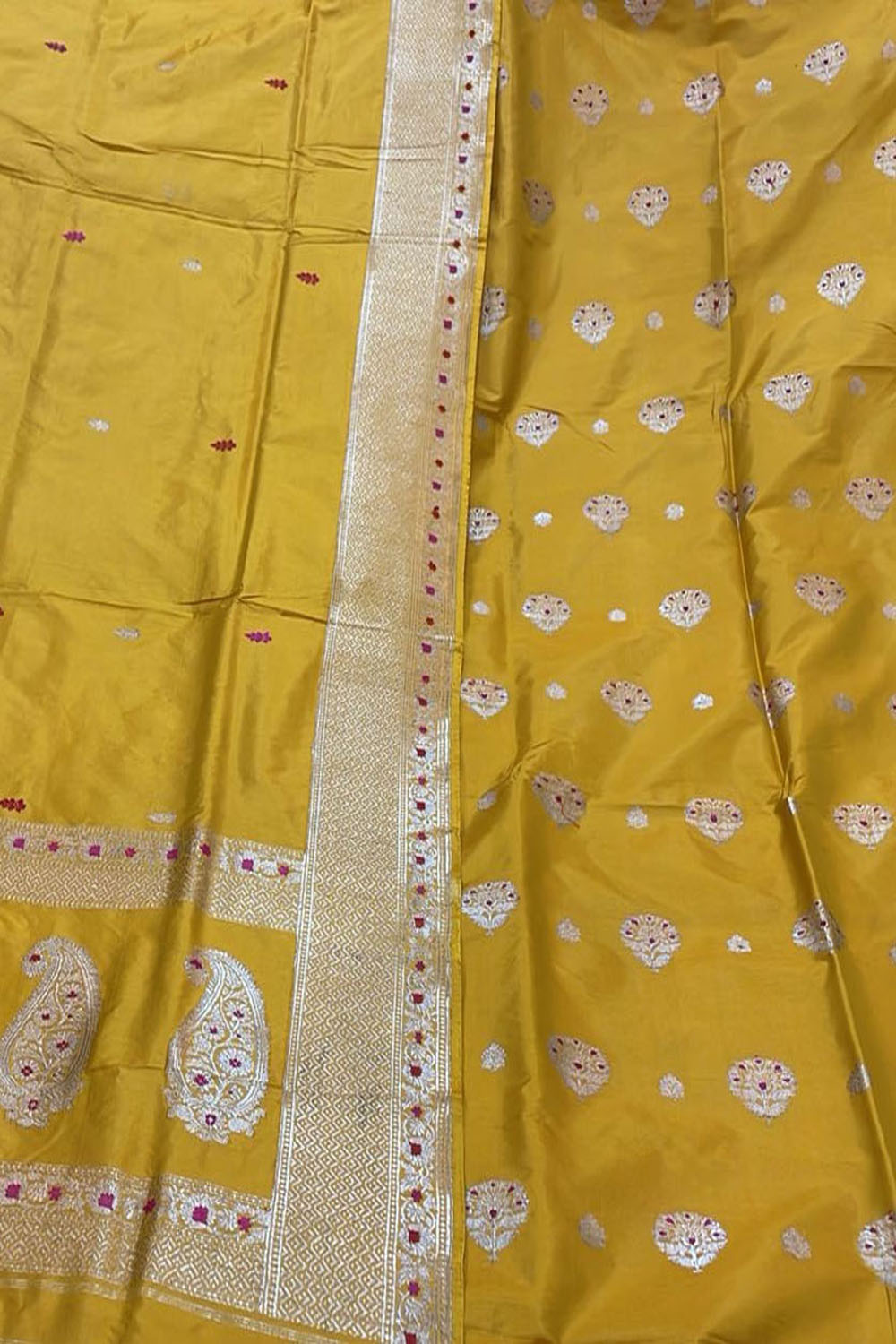 Yellow Banarasi Handloom Pure Katan Silk Suit - Luxurion World